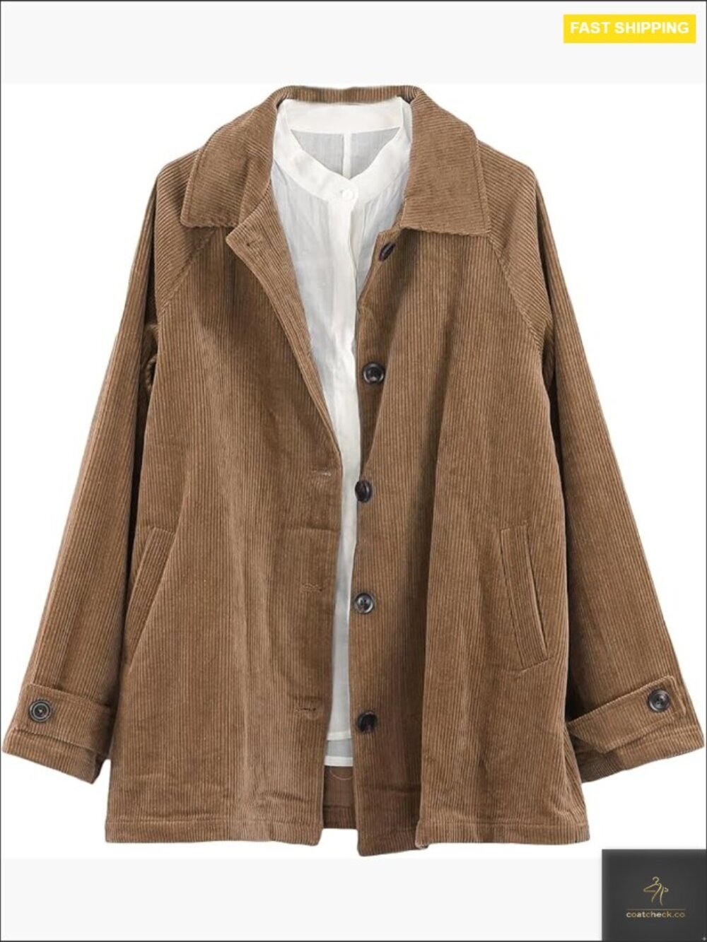 Corduroy Button Down Jacket Long Sleeve Casual Coat with Pockets Oversized